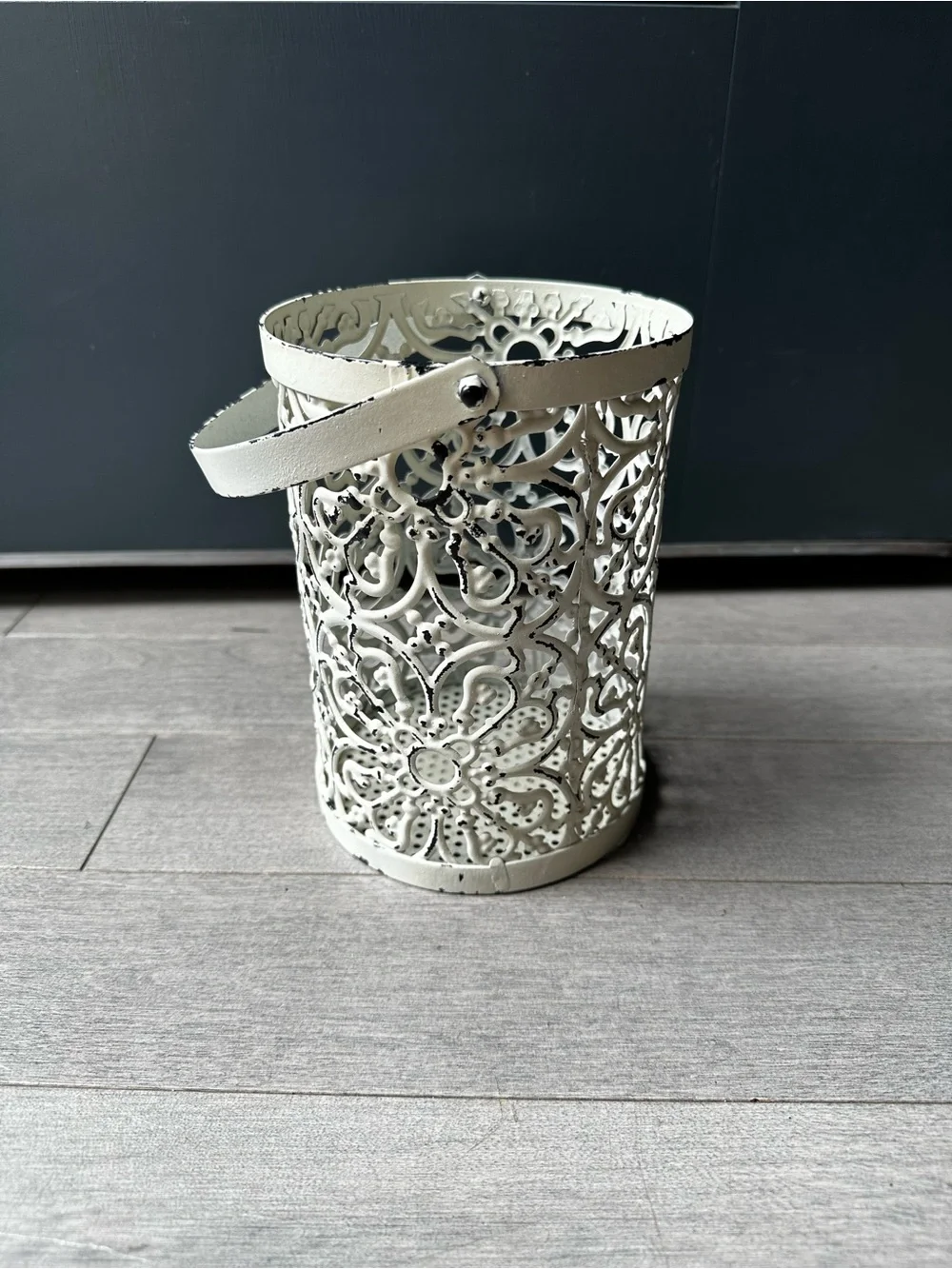 Farmhouse Rustic Metal Lantern Candle Holder White Home Decor Table Top
